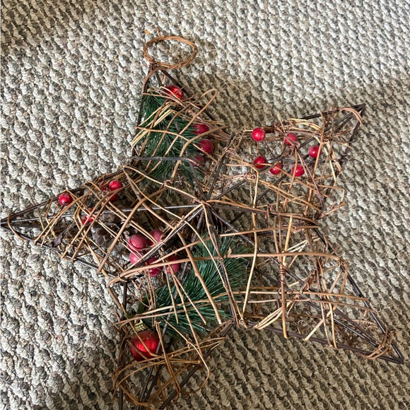Other - Festive Woven Star Ornament with Red and Green Accents